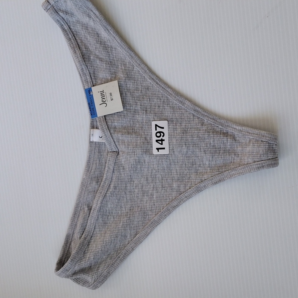 Jenni Thong Panty‎ Women XL Gray Heather Ribbed Knit Underwear one piece comfy - Picture 2 of 7